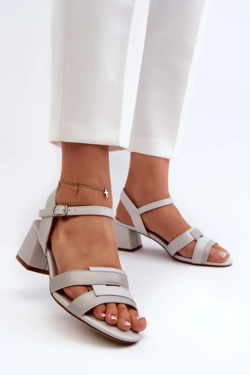 Outlet Sandały Damskie Na Obcasie Z Eko Skóry Sergio Leone SK894 Szare Damskie Sandały Na Obcasie