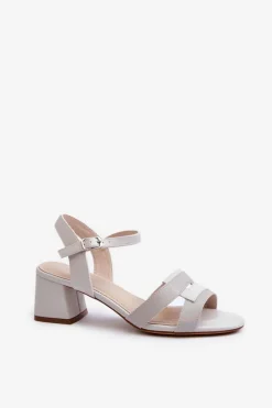 Outlet Sandały Damskie Na Obcasie Z Eko Skóry Sergio Leone SK894 Szare Damskie Sandały Na Obcasie