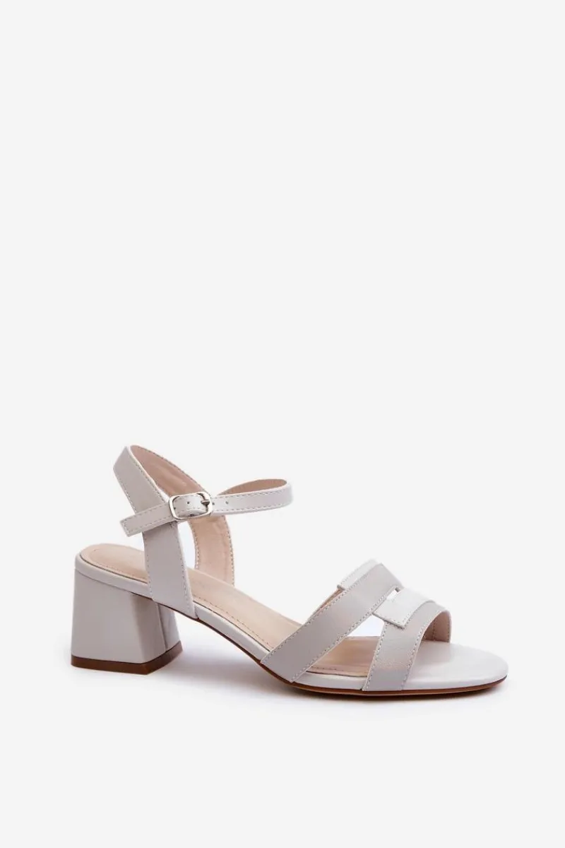 Outlet Sandały Damskie Na Obcasie Z Eko Skóry Sergio Leone SK894 Szare Damskie Sandały Na Obcasie