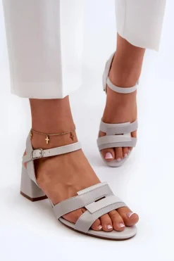 Outlet Sandały Damskie Na Obcasie Z Eko Skóry Sergio Leone SK894 Szare Damskie Sandały Na Obcasie