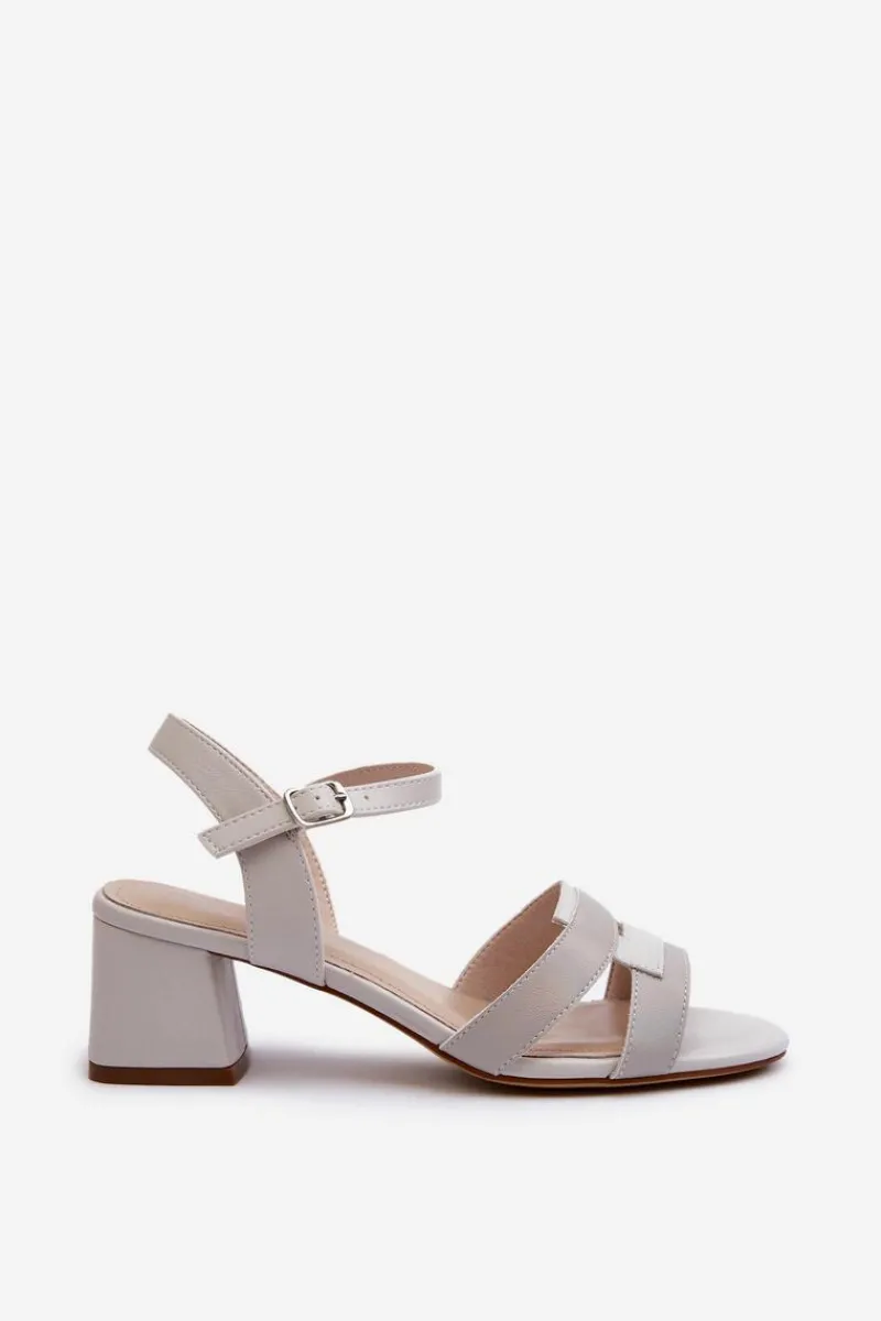 Outlet Sandały Damskie Na Obcasie Z Eko Skóry Sergio Leone SK894 Szare Damskie Sandały Na Obcasie