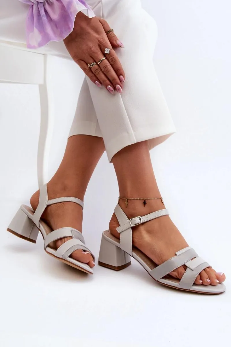 Outlet Sandały Damskie Na Obcasie Z Eko Skóry Sergio Leone SK894 Szare Damskie Sandały Na Obcasie