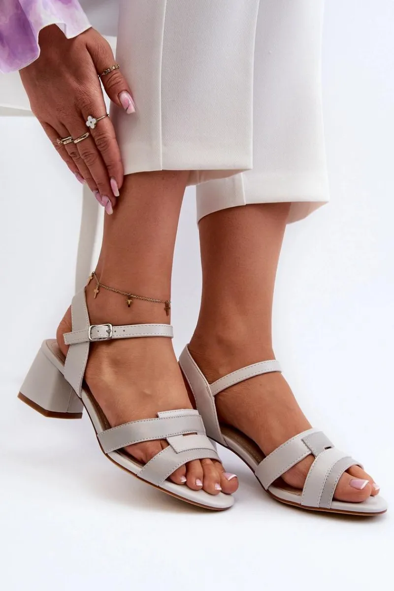 Outlet Sandały Damskie Na Obcasie Z Eko Skóry Sergio Leone SK894 Szare Damskie Sandały Na Obcasie