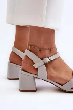 Outlet Sandały Damskie Na Obcasie Z Eko Skóry Sergio Leone SK894 Szare Damskie Sandały Na Obcasie