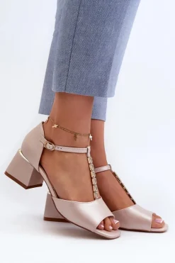 Hot Buty damskie Vinceza Sandały Damskie Na Obcasie Klocku Z Ozdobnym Paskiem Eko Skórzane Złote Obivena