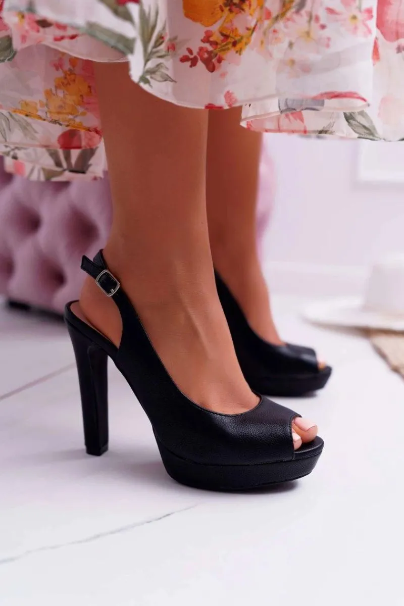 Best Sandały Damskie Na Obcasie Platformie Czarne Lorajn Damskie Sandały Na Obcasie