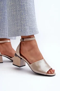 Clearance Buty damskie Vinceza Sandały Damskie Na Obcasie Z Eko Skóry Złote Horissa