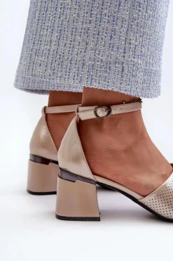 Clearance Buty damskie Vinceza Sandały Damskie Na Obcasie Z Eko Skóry Złote Horissa