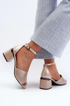 Clearance Buty damskie Vinceza Sandały Damskie Na Obcasie Z Eko Skóry Złote Horissa