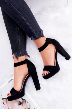 Sandały Na Obcasie>Boto Sandały Damskie Na Obcasie Słupku Zamsz Czarne ShakeUp