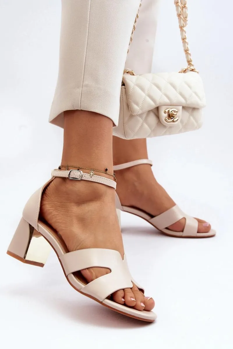 Best Sandały Damskie Na Obcasie Klocku Beżowe Irivana Damskie Sandały Na Obcasie