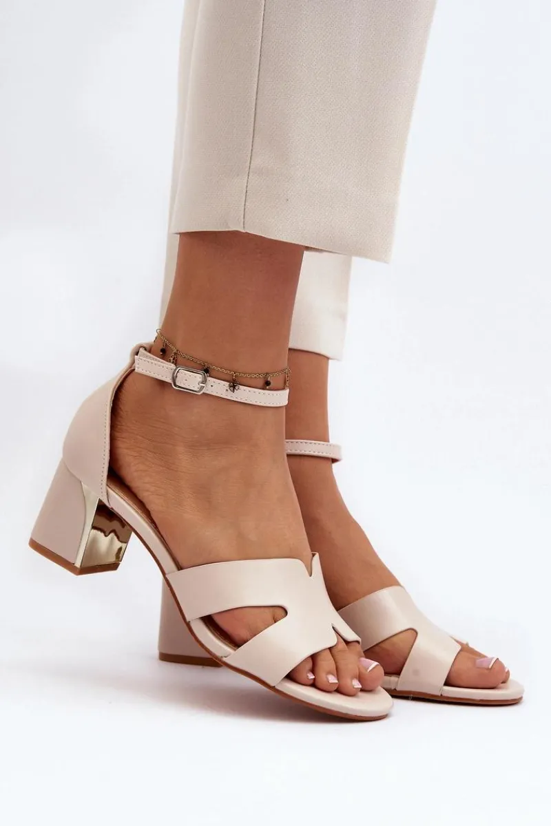 Best Sandały Damskie Na Obcasie Klocku Beżowe Irivana Damskie Sandały Na Obcasie