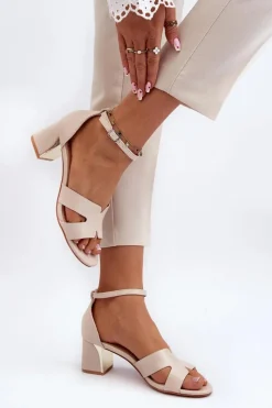 Best Sandały Damskie Na Obcasie Klocku Beżowe Irivana Damskie Sandały Na Obcasie