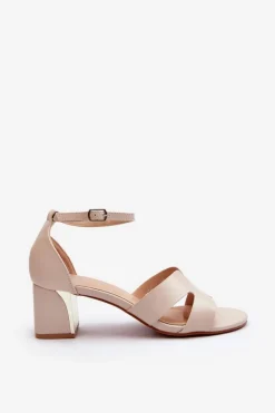 Best Sandały Damskie Na Obcasie Klocku Beżowe Irivana Damskie Sandały Na Obcasie