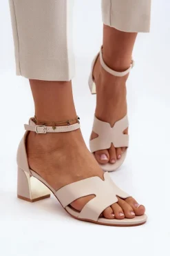 Best Sandały Damskie Na Obcasie Klocku Beżowe Irivana Damskie Sandały Na Obcasie