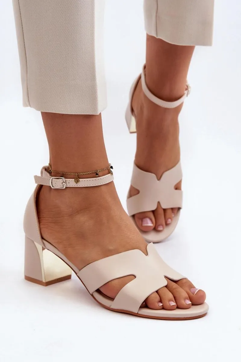 Best Sandały Damskie Na Obcasie Klocku Beżowe Irivana Damskie Sandały Na Obcasie