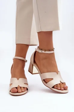 Best Sandały Damskie Na Obcasie Klocku Beżowe Irivana Damskie Sandały Na Obcasie