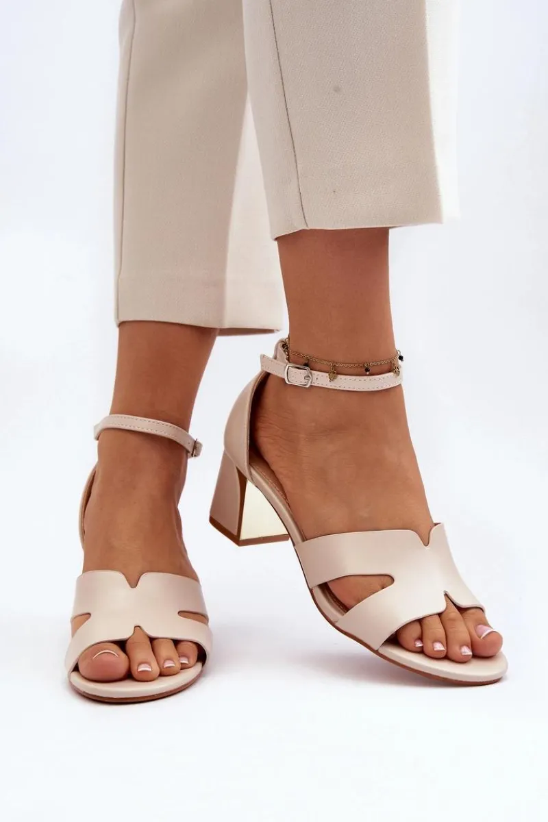 Best Sandały Damskie Na Obcasie Klocku Beżowe Irivana Damskie Sandały Na Obcasie