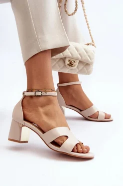 Best Sandały Damskie Na Obcasie Klocku Beżowe Irivana Damskie Sandały Na Obcasie