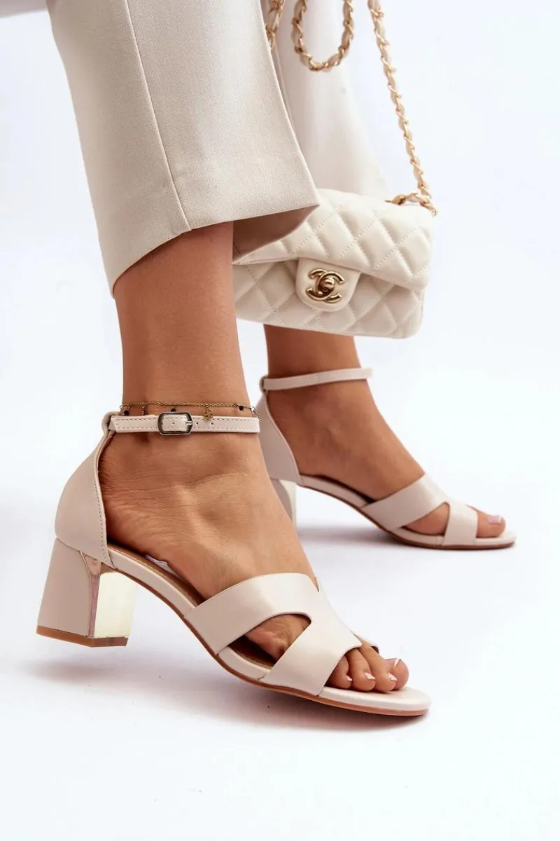 Best Sandały Damskie Na Obcasie Klocku Beżowe Irivana Damskie Sandały Na Obcasie