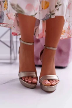 Sandały Damskie Na Obcasie Platformie Złote Ellania Damskie Sandały Na Obcasie