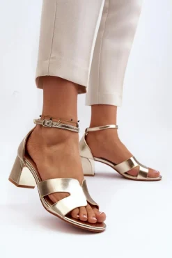 Best Boto Sandały Damskie Na Obcasie Klocku Złote Irivana