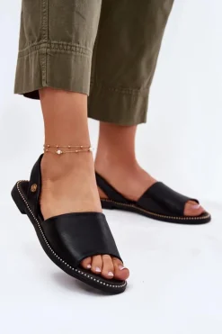 Sandały Płaskie>Evento Sandały Damskie Na Płaskim Obcasie Eko Skórzane Czarne Dereka