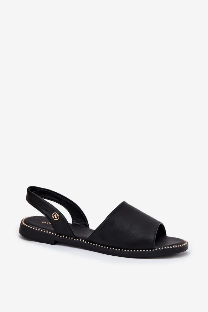 Sandały Płaskie>Evento Sandały Damskie Na Płaskim Obcasie Eko Skórzane Czarne Dereka