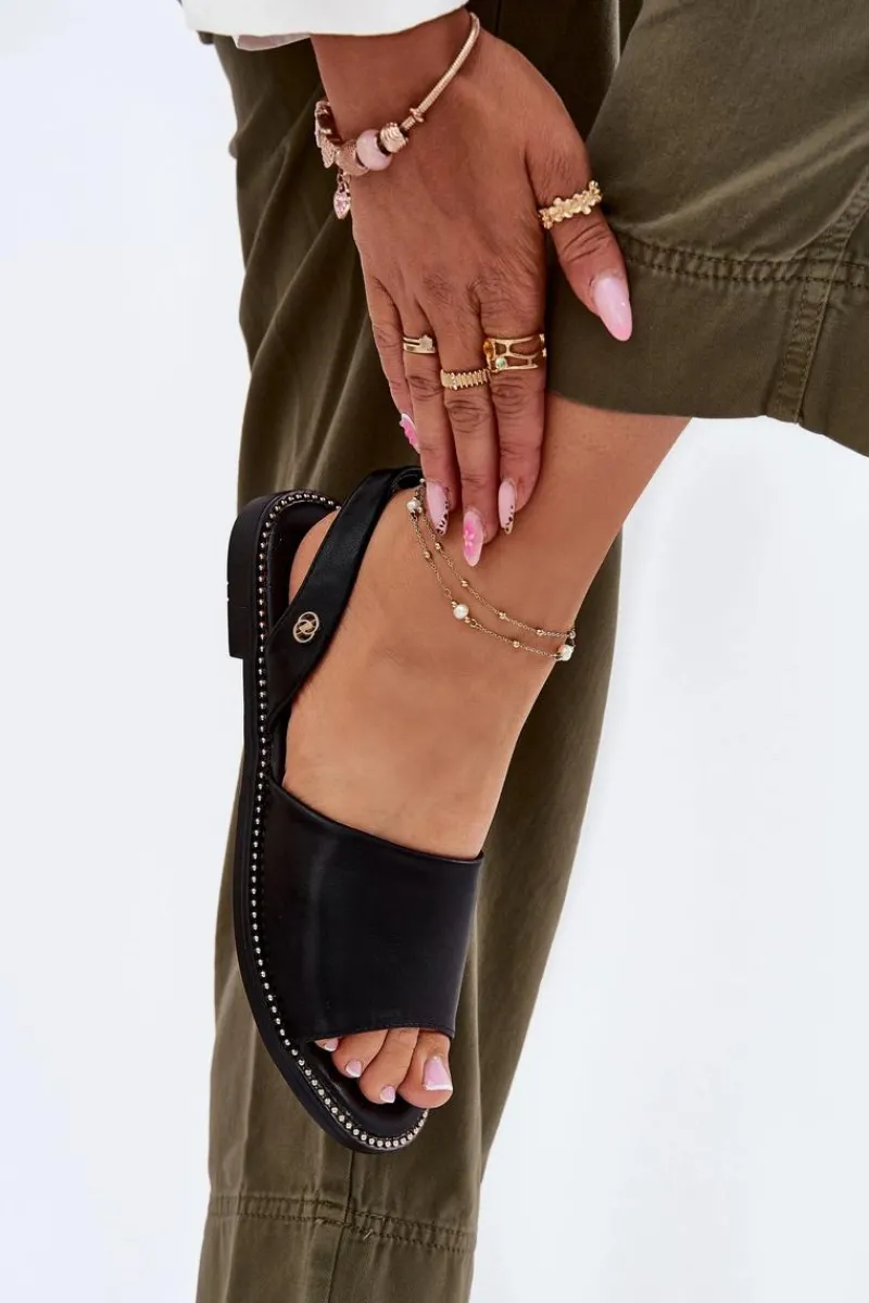 Sandały Płaskie>Evento Sandały Damskie Na Płaskim Obcasie Eko Skórzane Czarne Dereka