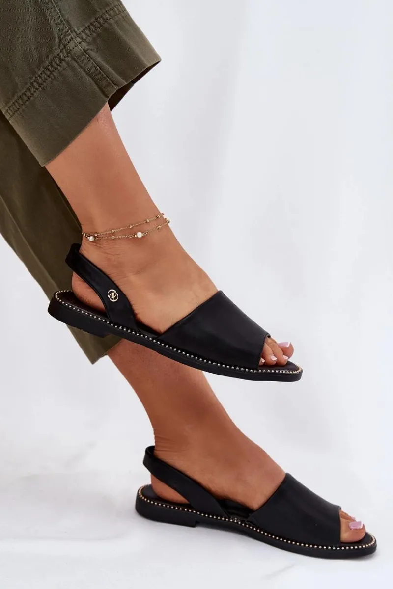 Sandały Płaskie>Evento Sandały Damskie Na Płaskim Obcasie Eko Skórzane Czarne Dereka