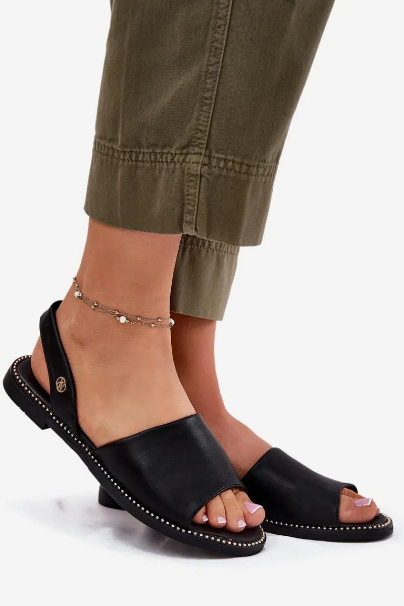 Sandały Płaskie>Evento Sandały Damskie Na Płaskim Obcasie Eko Skórzane Czarne Dereka