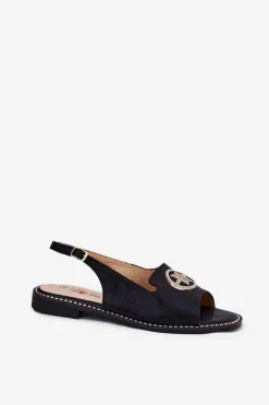 Sale Damskie buty S.Barski Sandały Damskie Na Płaskim Obcasie Z Ozdobą S.Barski KV51-002 Czarne Czarny