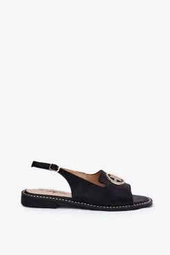 Sale Damskie buty S.Barski Sandały Damskie Na Płaskim Obcasie Z Ozdobą S.Barski KV51-002 Czarne Czarny