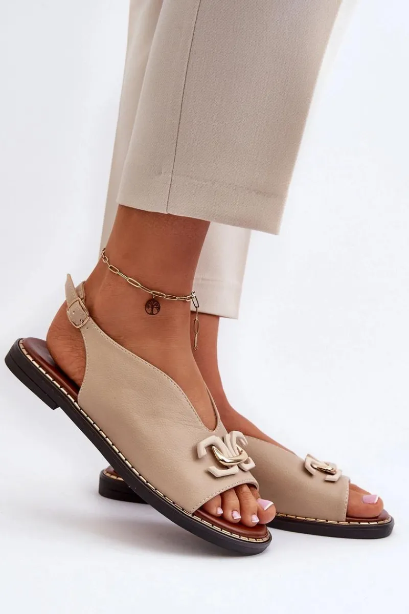 Sandały Płaskie>Boto Sandały Damskie Na Płaskim Obcasie Z Ozdobą Beżowe Loraeleh