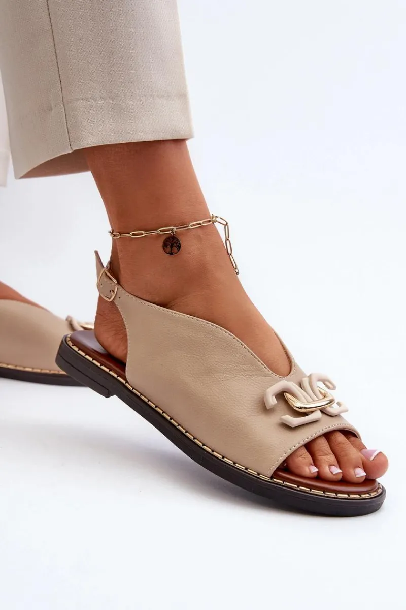 Sandały Płaskie>Boto Sandały Damskie Na Płaskim Obcasie Z Ozdobą Beżowe Loraeleh