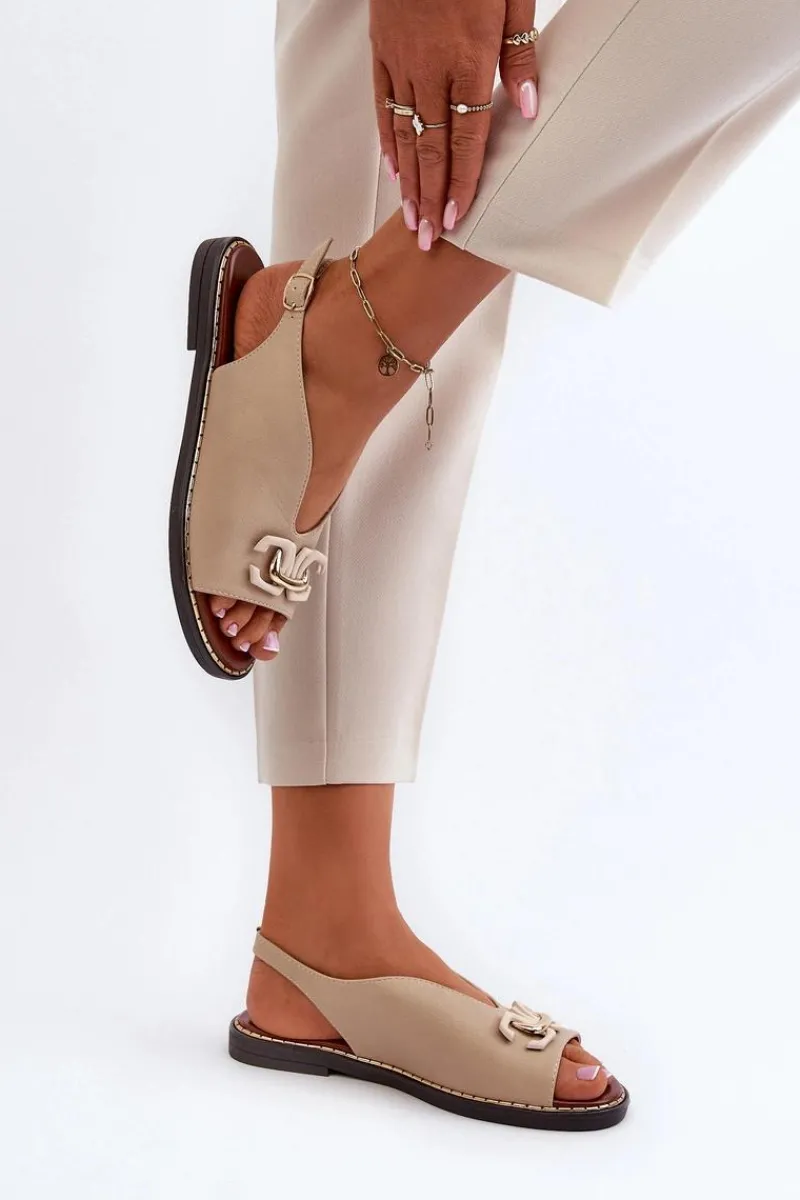 Sandały Płaskie>Boto Sandały Damskie Na Płaskim Obcasie Z Ozdobą Beżowe Loraeleh