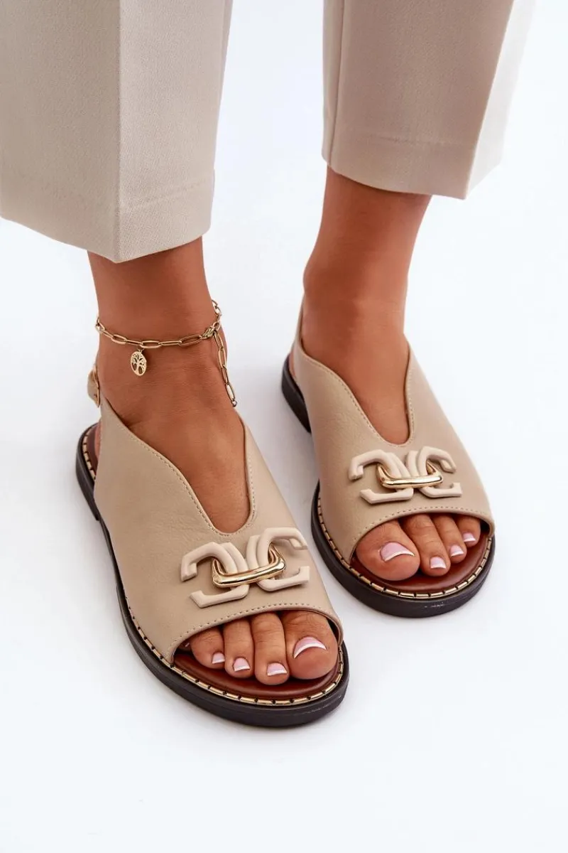 Sandały Płaskie>Boto Sandały Damskie Na Płaskim Obcasie Z Ozdobą Beżowe Loraeleh