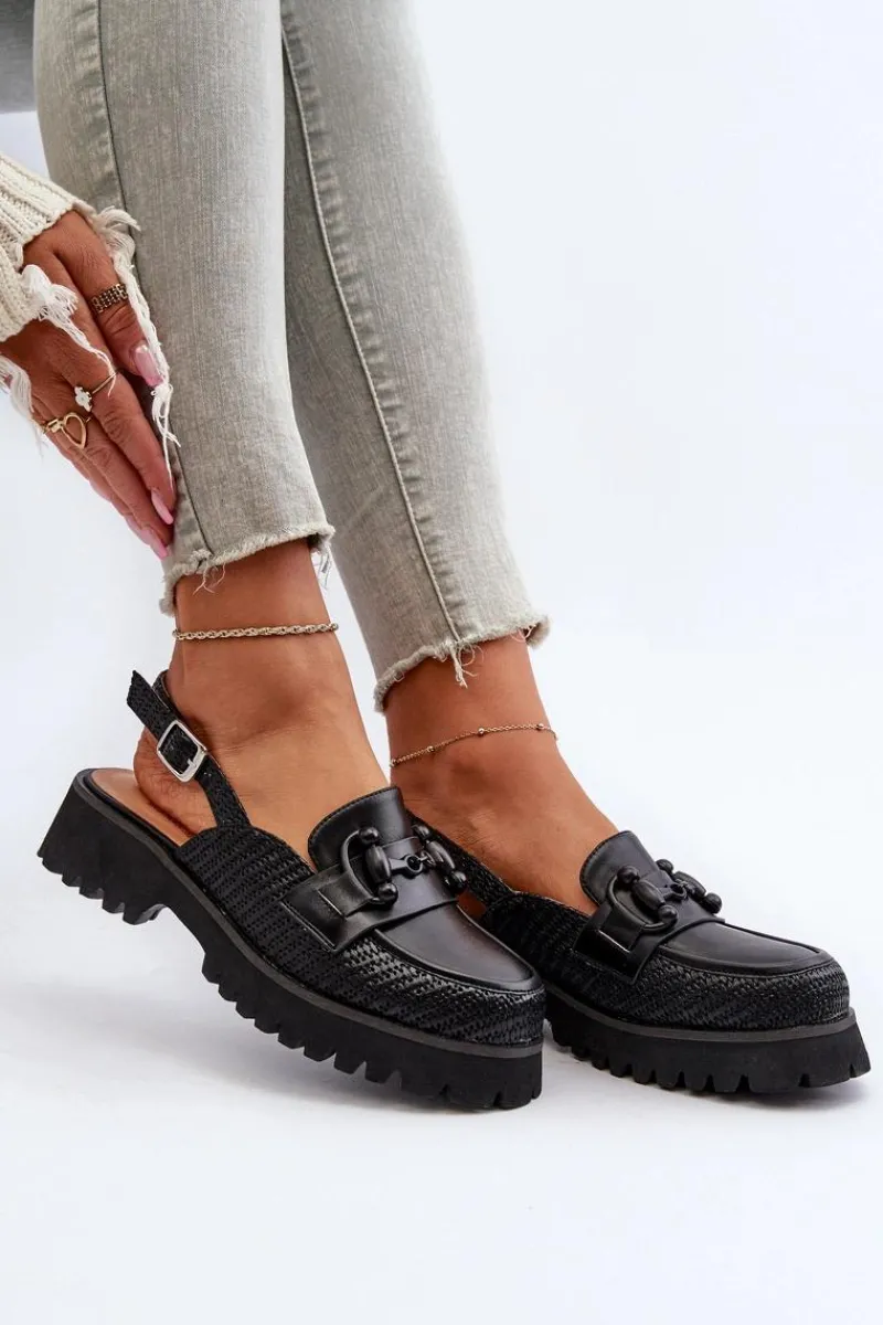 Discount Damskie buty S.Barski Sandały Damskie Na Płaskim Obcasie Z Ozdobą Czarne D&A MR38-656 Czarny