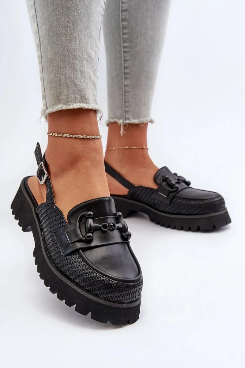 Discount Damskie buty S.Barski Sandały Damskie Na Płaskim Obcasie Z Ozdobą Czarne D&A MR38-656 Czarny