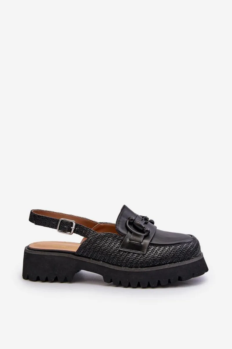 Discount Damskie buty S.Barski Sandały Damskie Na Płaskim Obcasie Z Ozdobą Czarne D&A MR38-656 Czarny