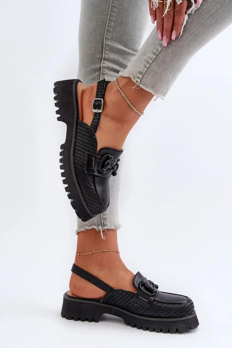 Discount Damskie buty S.Barski Sandały Damskie Na Płaskim Obcasie Z Ozdobą Czarne D&A MR38-656 Czarny