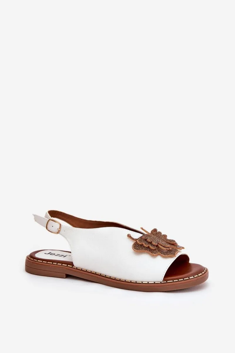 Sandały Płaskie>Boto Sandały Damskie Na Płaskim Obcasie Z Ozdobą Białe Setorina Biały
