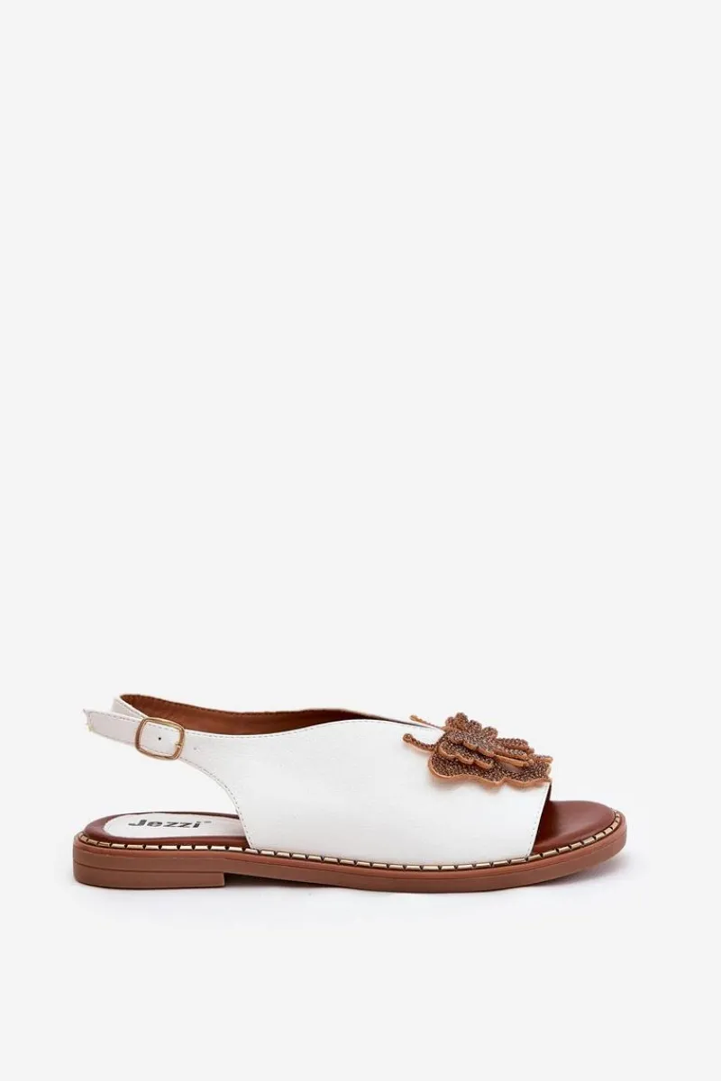 Sandały Płaskie>Boto Sandały Damskie Na Płaskim Obcasie Z Ozdobą Białe Setorina Biały