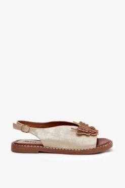 Best Boto Sandały Damskie Na Płaskim Obcasie Z Ozdobą Złote Setorina Złoty