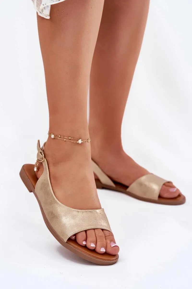 Sandały Damskie Na Płaskim Obcasie Złote Weanise Damskie Sandały Płaskie