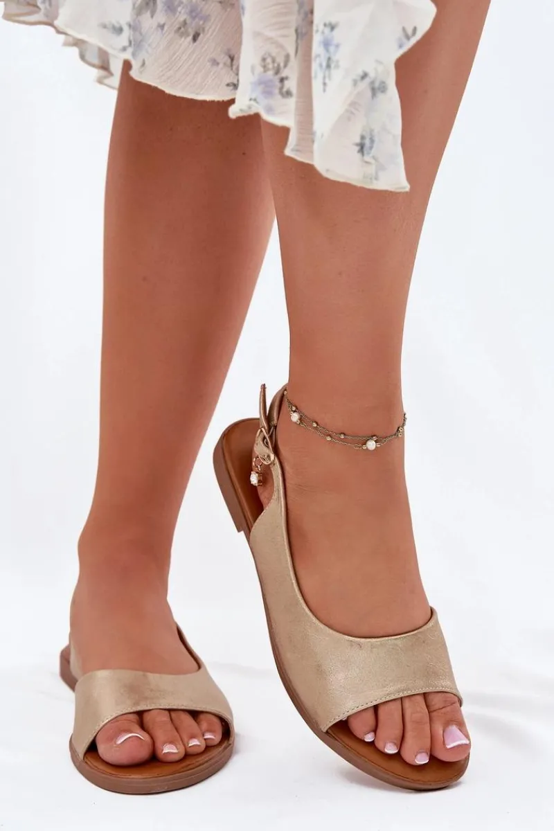 Sandały Damskie Na Płaskim Obcasie Złote Weanise Damskie Sandały Płaskie