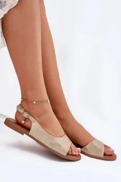Sandały Damskie Na Płaskim Obcasie Złote Weanise Damskie Sandały Płaskie