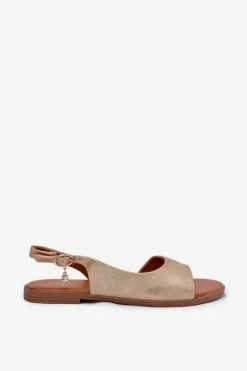 Sandały Damskie Na Płaskim Obcasie Złote Weanise Damskie Sandały Płaskie