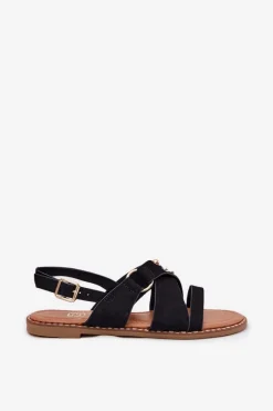 Best Sandały Damskie Na Płaskim Obcasie Ze Złotymi Ćwiekami Czarne Zanira Damskie Sandały Płaskie