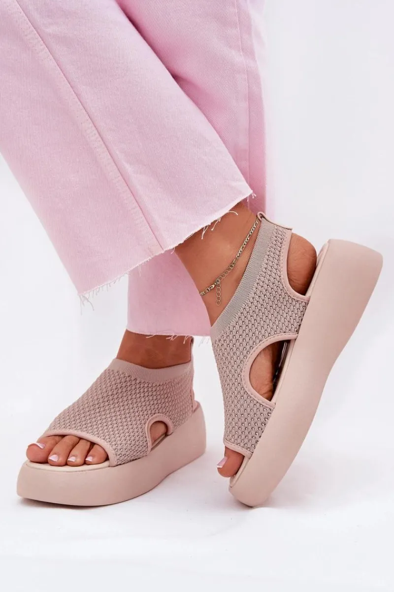 Sandały Płaskie>Boto Sandały Damskie Na Platformie Beżowe Kavira